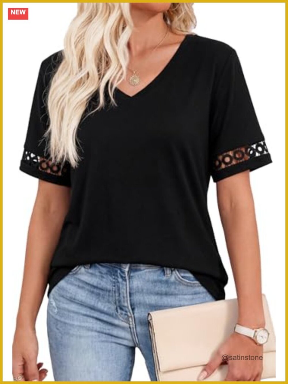 Women's V-Neck Short Sleeve Tee Soft Casual Blouse Top